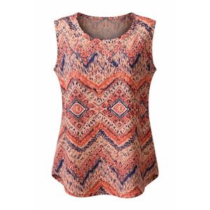 Ofefan Women XL Orange Navy Geometric Tribal Print Scoop Neck Sleeveless Top NWT